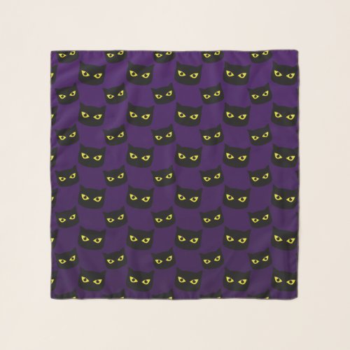 Black and purple cat yellow eyes Halloween pattern Scarf