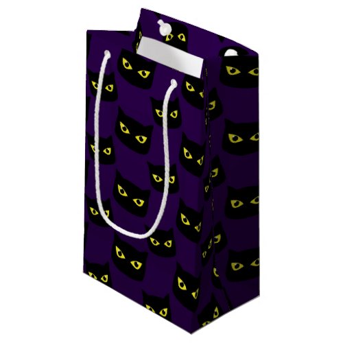 Black and purple cat yellow eyes Halloween pattern Small Gift Bag