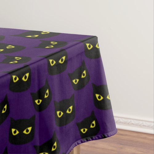 Black and purple cat yellow eyes Halloween pattern Tablecloth