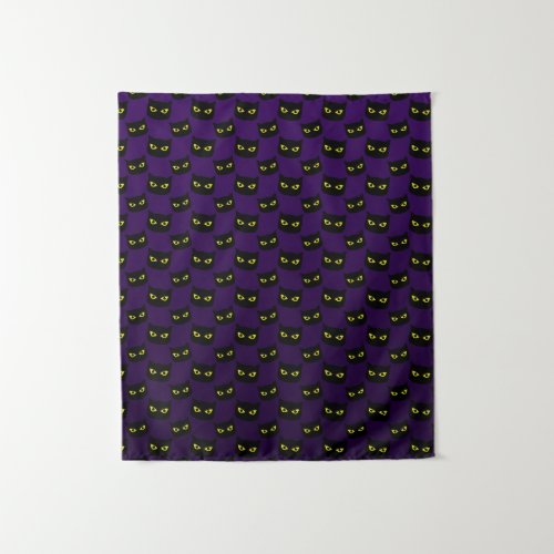 Black and purple cat yellow eyes Halloween pattern Tapestry