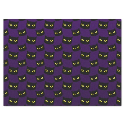 Black and purple cat yellow eyes Halloween pattern Tissue Paper