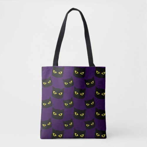 Black and purple cat yellow eyes Halloween pattern Tote Bag