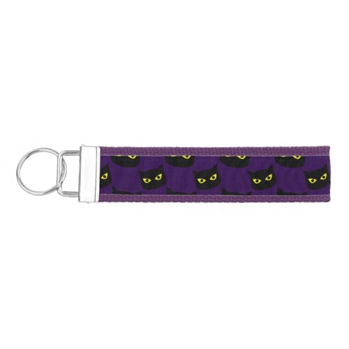 Black and purple cat yellow eyes Halloween pattern Wrist Keychain