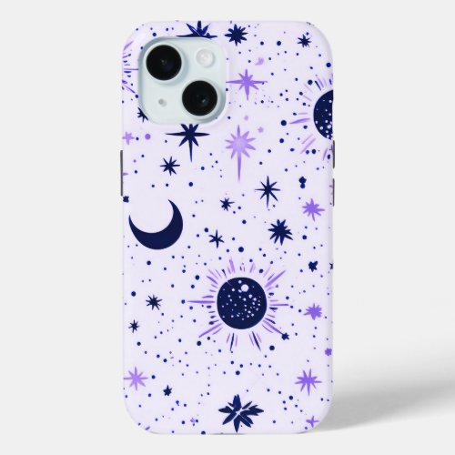 Black and Purple Celestial Sun Moon Stars iPhone 15 Case