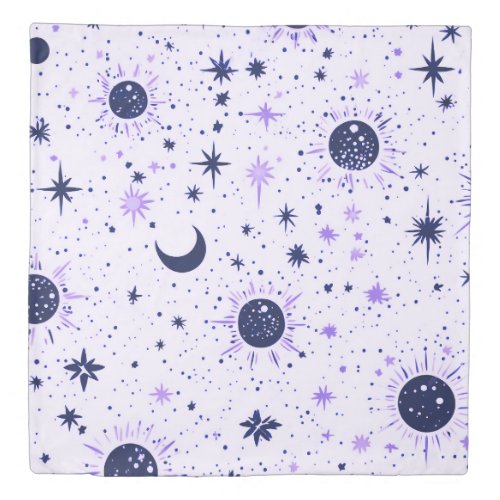 Black and Purple Celestial Sun Moon Stars Duvet Cover