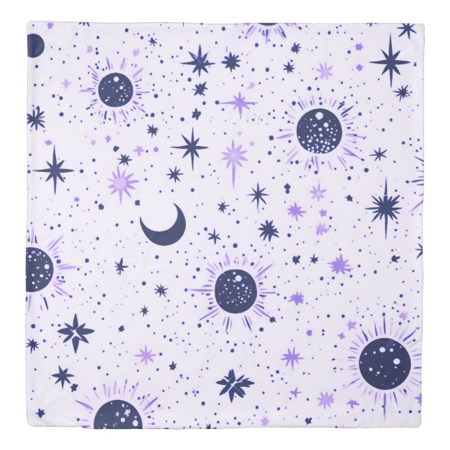 Black and Purple Celestial Sun Moon Stars Duvet Cover (Front)