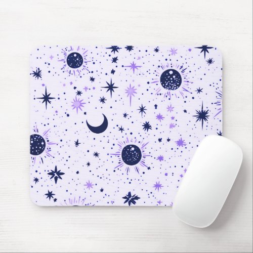 Black and Purple Celestial Sun Moon Stars Mouse Pad