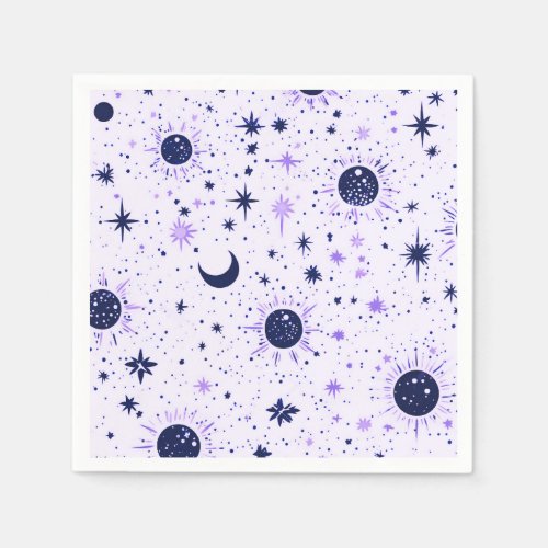 Black and Purple Celestial Sun Moon Stars Napkins