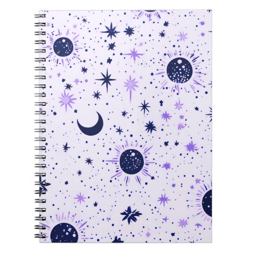 Black and Purple Celestial Sun Moon Stars Notebook