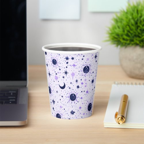 Black and Purple Celestial Sun Moon Stars Paper Cups