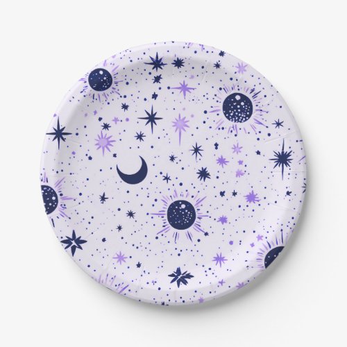 Black and Purple Celestial Sun Moon Stars Paper Plates