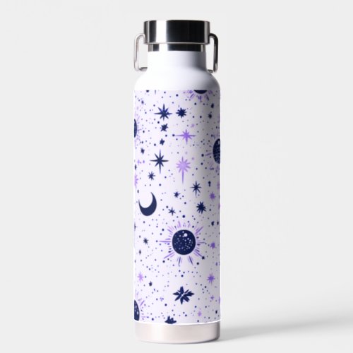Black and Purple Celestial Sun Moon Stars Water Bottle