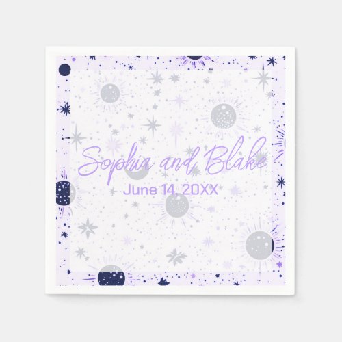 Black and Purple Celestial Wedding Napkins