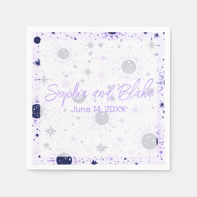 Black and Purple Celestial Wedding Napkins (Front)