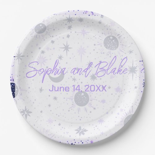 Black and Purple Celestial Wedding Paper Plates