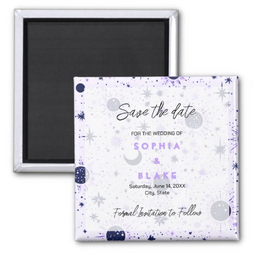 Black and Purple Celestial Wedding Save the Date Magnet