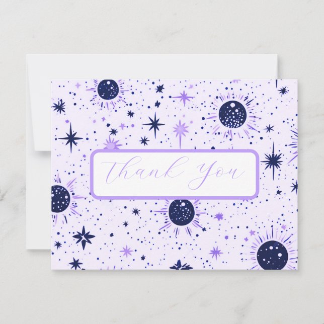 Black and Purple Celestial Wedding Thank You Card (Front)