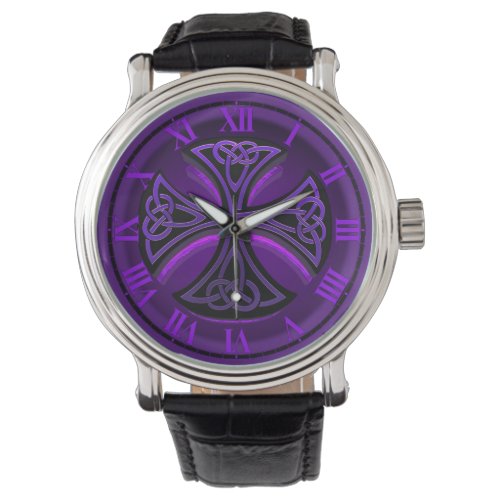 Black and Purple Celtic Cross Wrist Watch