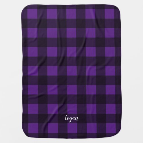 Black and Purple Check Buffalo Plaid Baby Blanket