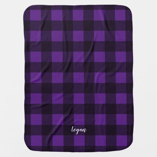 Black and Purple Check Buffalo Plaid Baby Blanket (Front)