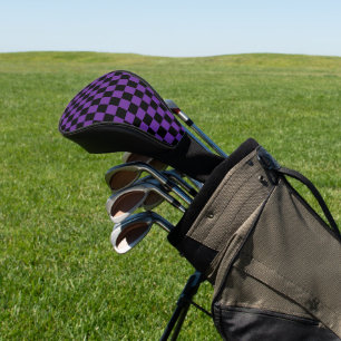 Black and Purple Checkered Print Golf Head Cover