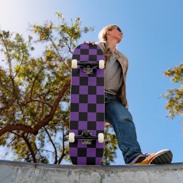 Black and Purple Checkered Print Skateboard (Outdoor 1)