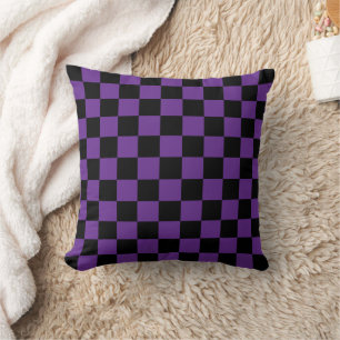 Black and Purple Checkered Print Throw Pillow