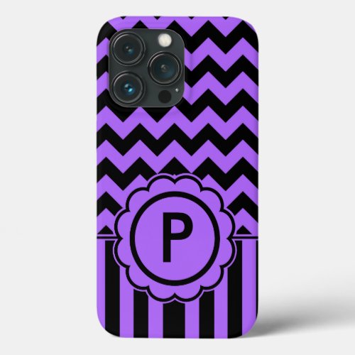 Black and Purple Chevron Monogram iPhone 13 Pro Case