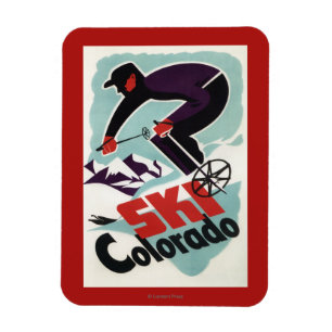 Black and Purple Clothed Skier Magnet