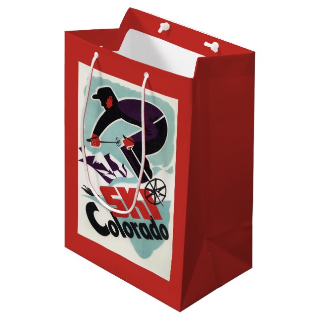 Black and Purple Clothed Skier Medium Gift Bag (Front Angled)