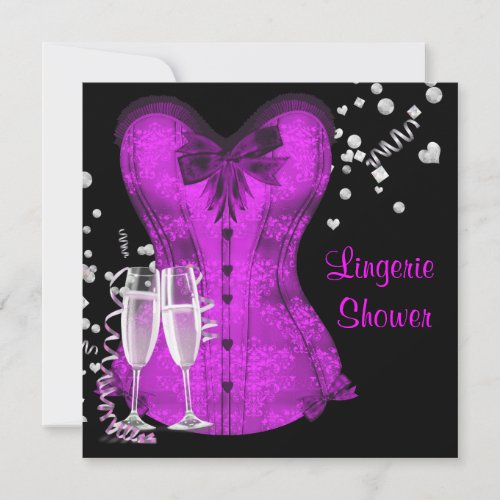 Black and Purple Corset Bachelorette Bridal Shower Personalized Announcements