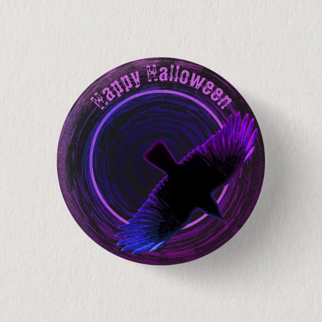 Black and Purple Crow Button (Front)