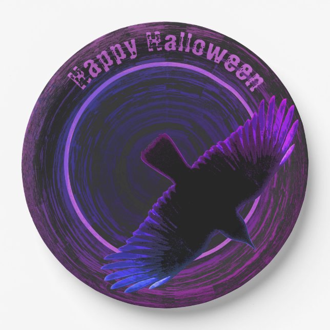 Black and Purple Crow Paper Plates (Front)