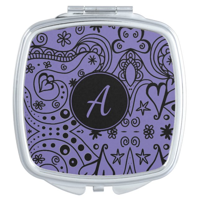 Black and Purple Custom Monogram Compact Mirror (Front)