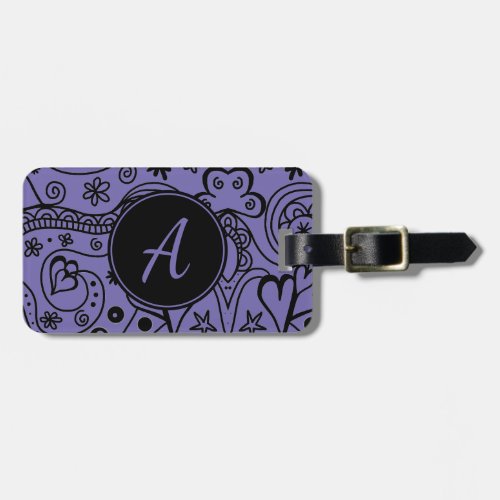 Black and Purple Custom Monogram Luggage Tag