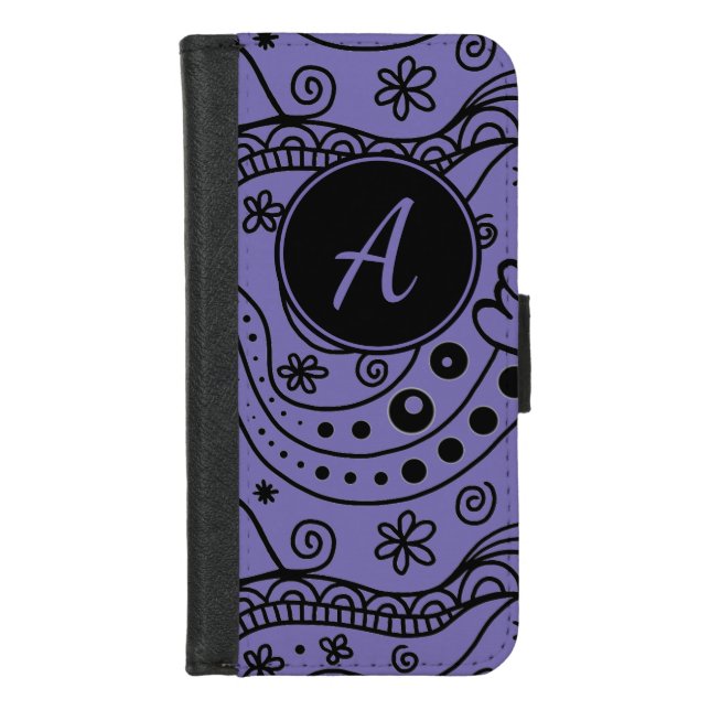 Black and Purple Custom Monogram Phone Case Wallet (Front)