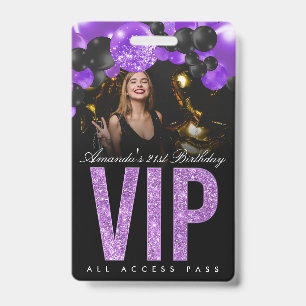 Black and Purple Customizable VIP All Access Badge