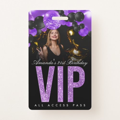Black and Purple Customizable VIP All Access Badge