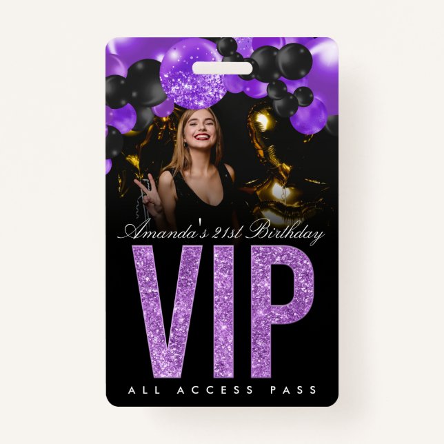 Black and Purple Customizable VIP All Access Badge (Front)
