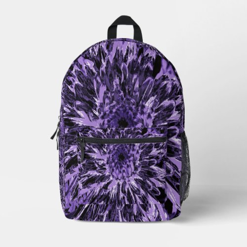 Black and Purple Dahlia Flower Printed Backpack