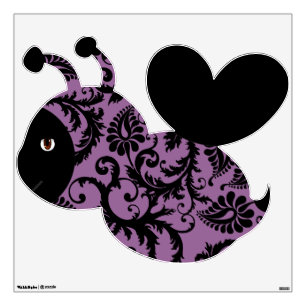 Black and Purple Damask Bumble Bee Wall Decal