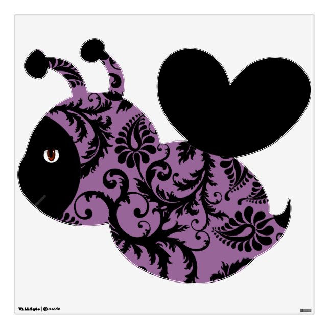 Black and Purple Damask Bumble Bee Wall Decal (Front)