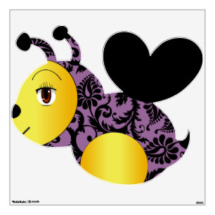 Black and Purple Damask Bumble Bee Wall Decal