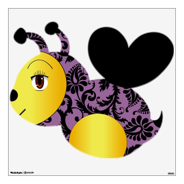 Black and Purple Damask Bumble Bee Wall Decal (Front)