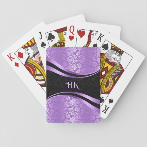 Black and purple damask dynamic lines design 2 playing cards