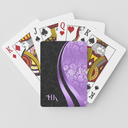 Black and purple damask dynamic lines design playing cards