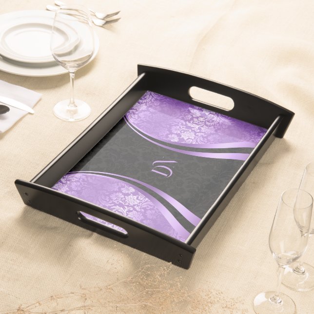 Black and purple damask dynamic lines design serving tray (Front)