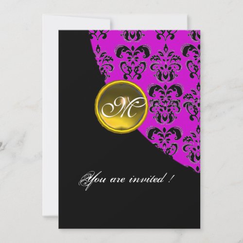 BLACK AND PURPLE DAMASK MONOGRAMyellow topaz Invitation