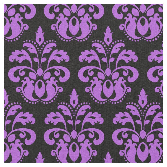 Black and purple | damask pattern fabric (Close Up)