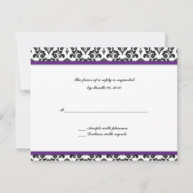 Black and Purple Damask Reply cards (Front)